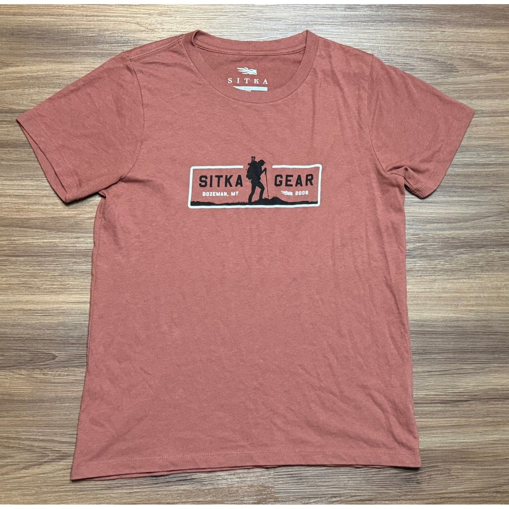 Sitka Gear Womens Graphic T-Shirt Rust Clay Hiker Bozeman MT Sz S Petite